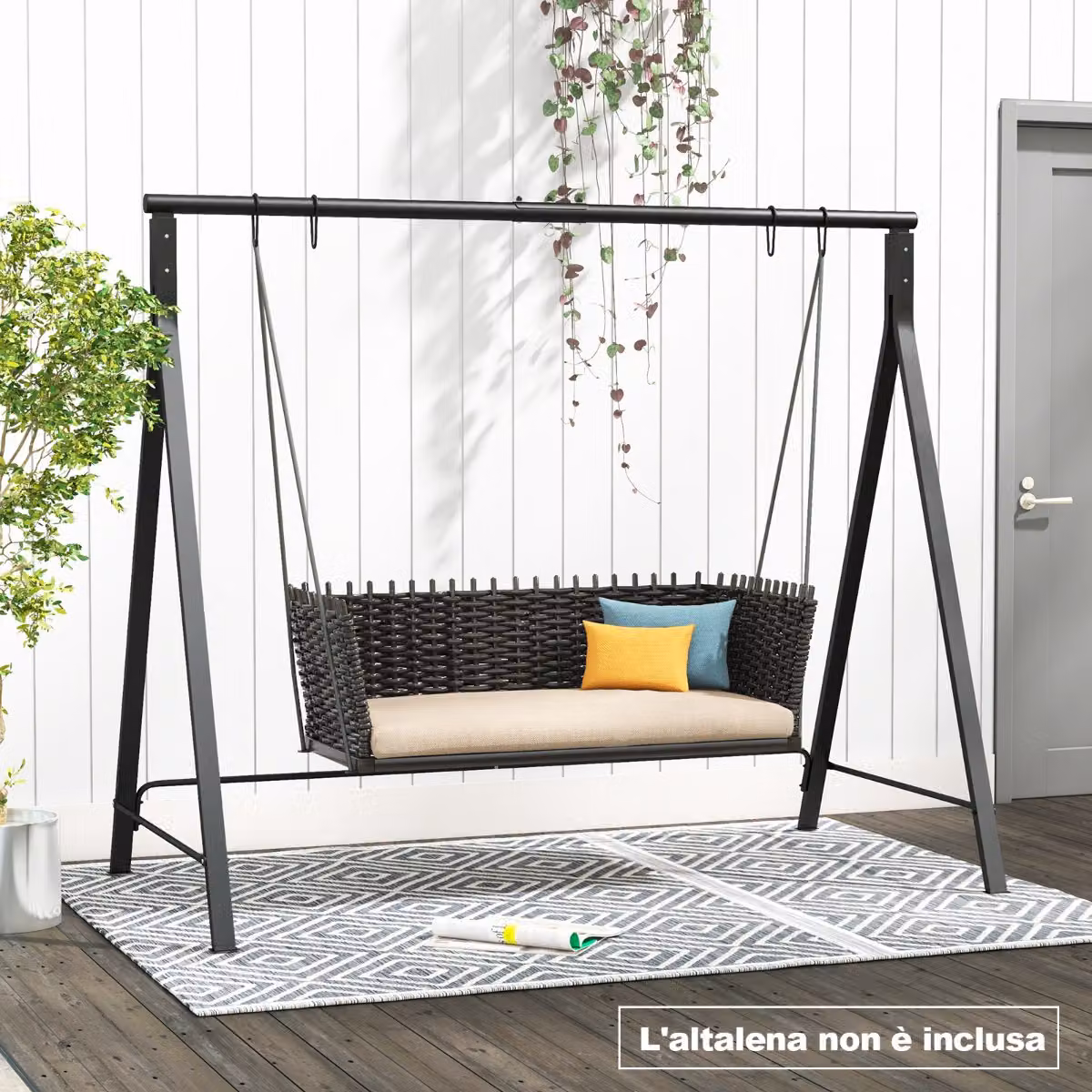 Costway Telaio per altalena da esterno con struttura a forma di A in metallo Nero