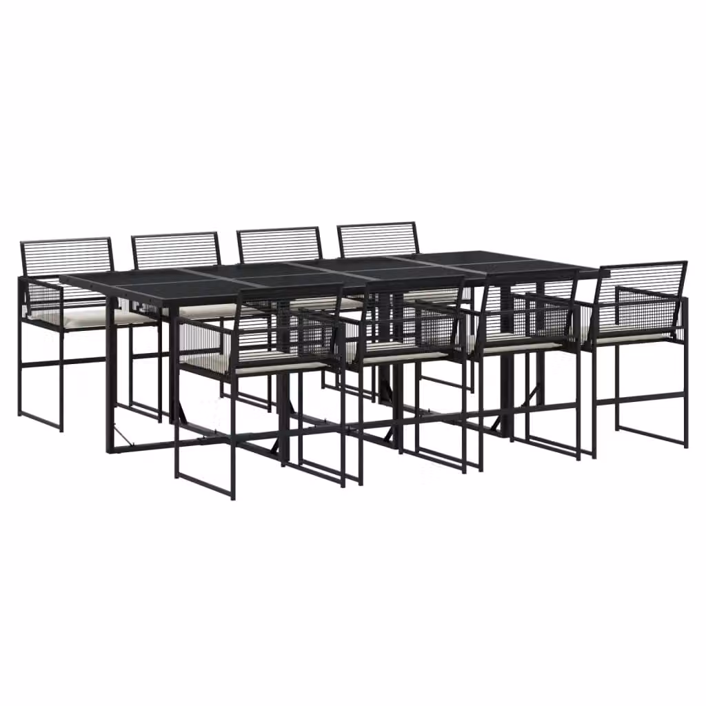 Set da Pranzo da Giardino 9 pz con Cuscini Nero in Polyrattan