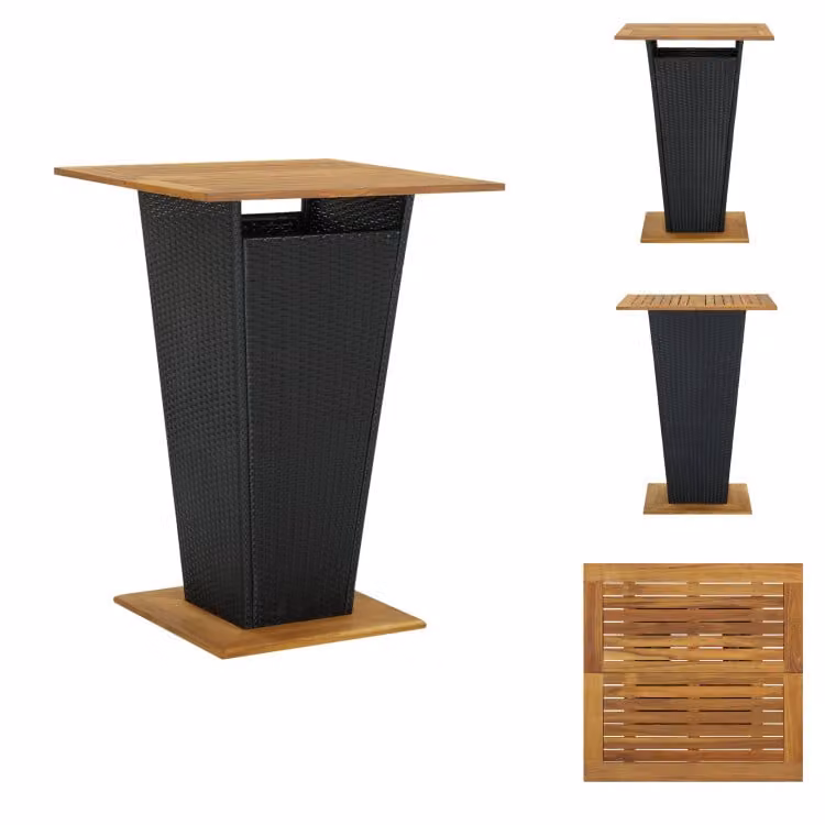 vidaXL Tavolo da bar nero 80x80x110 cm in poly rattan e legno massiccio di acacia - Tavoli da giardino