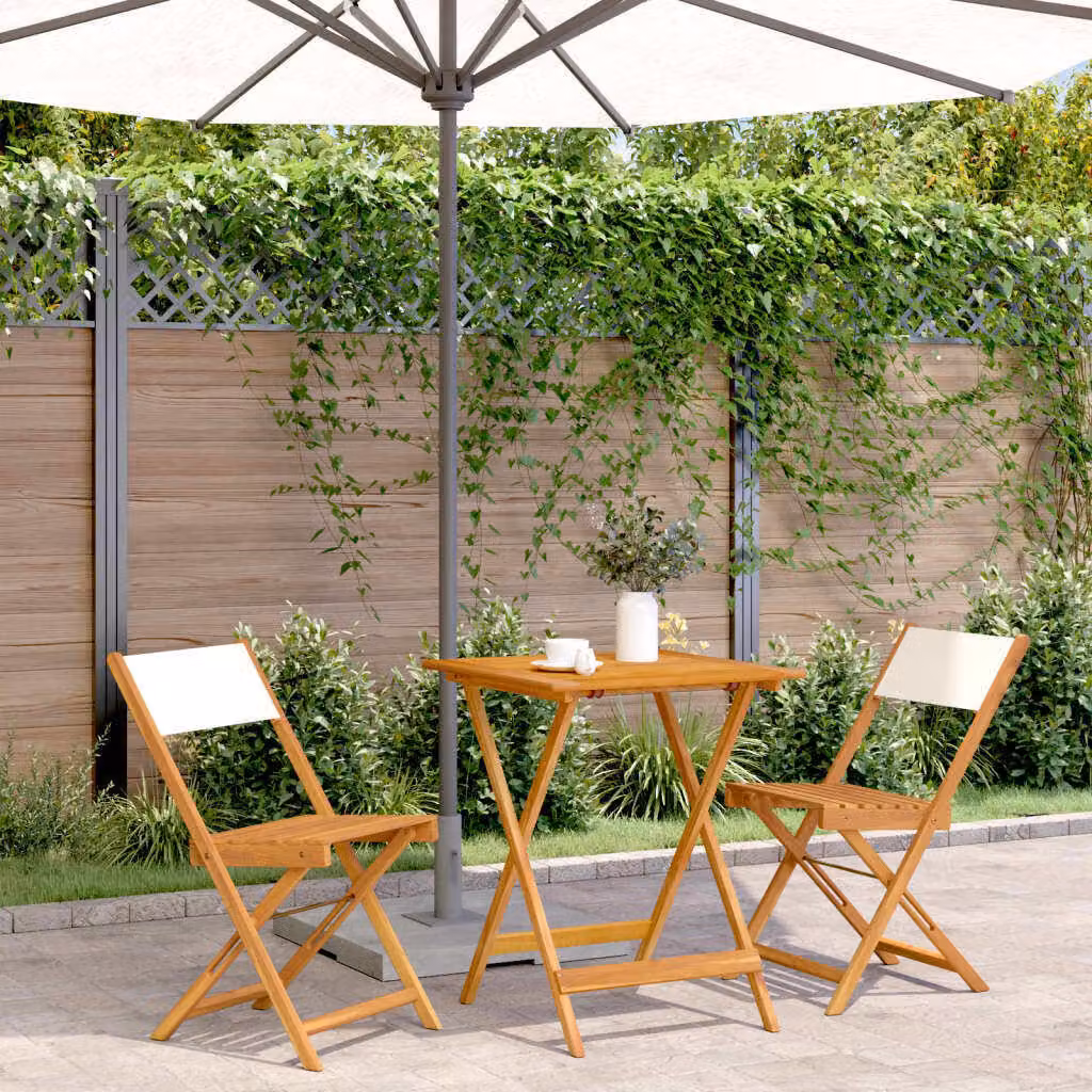 Maison Exclusive - Set da bistrot 3 pezzi in tessuto bianco crema e legno massello