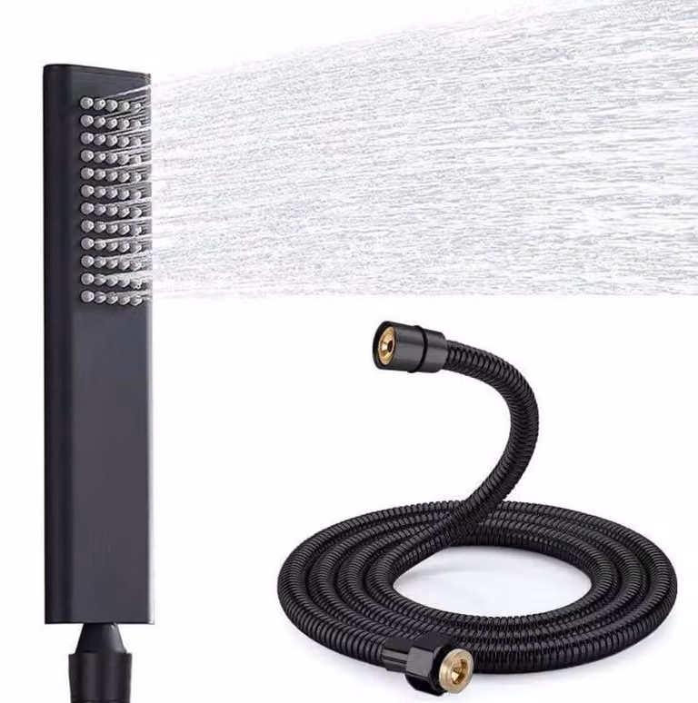 Rubinetto a leva in ottone per alta pressione, con soffione e set di tubi, colore nero