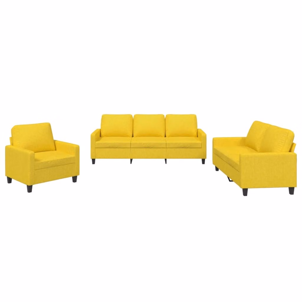 Set di Divani 3 pz con Cuscini Giallo Chiaro in Tessuto