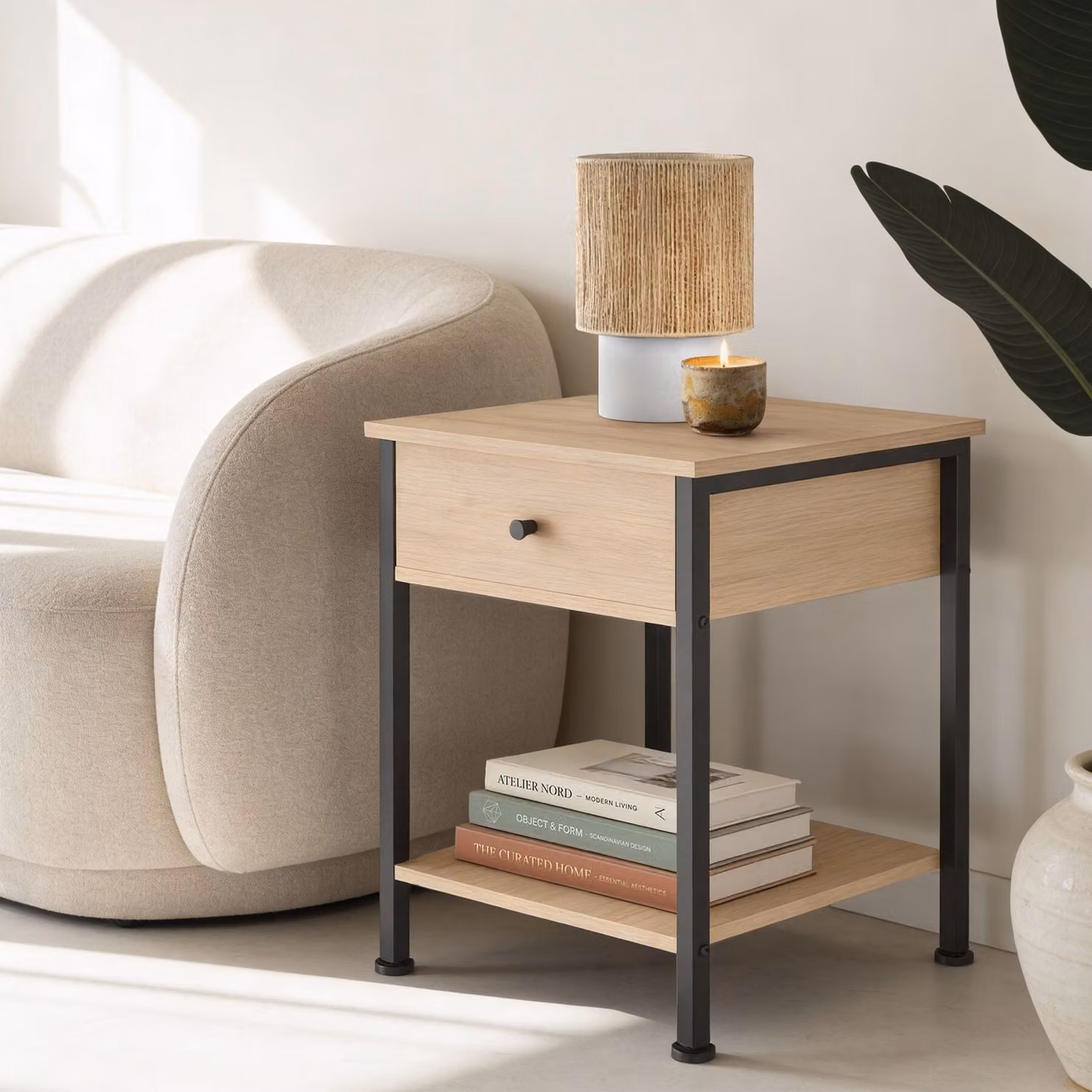 Comodino Bradford tectake stile industriale colore beige L/P/H: 40 x 40 x 55,5 cm – 3