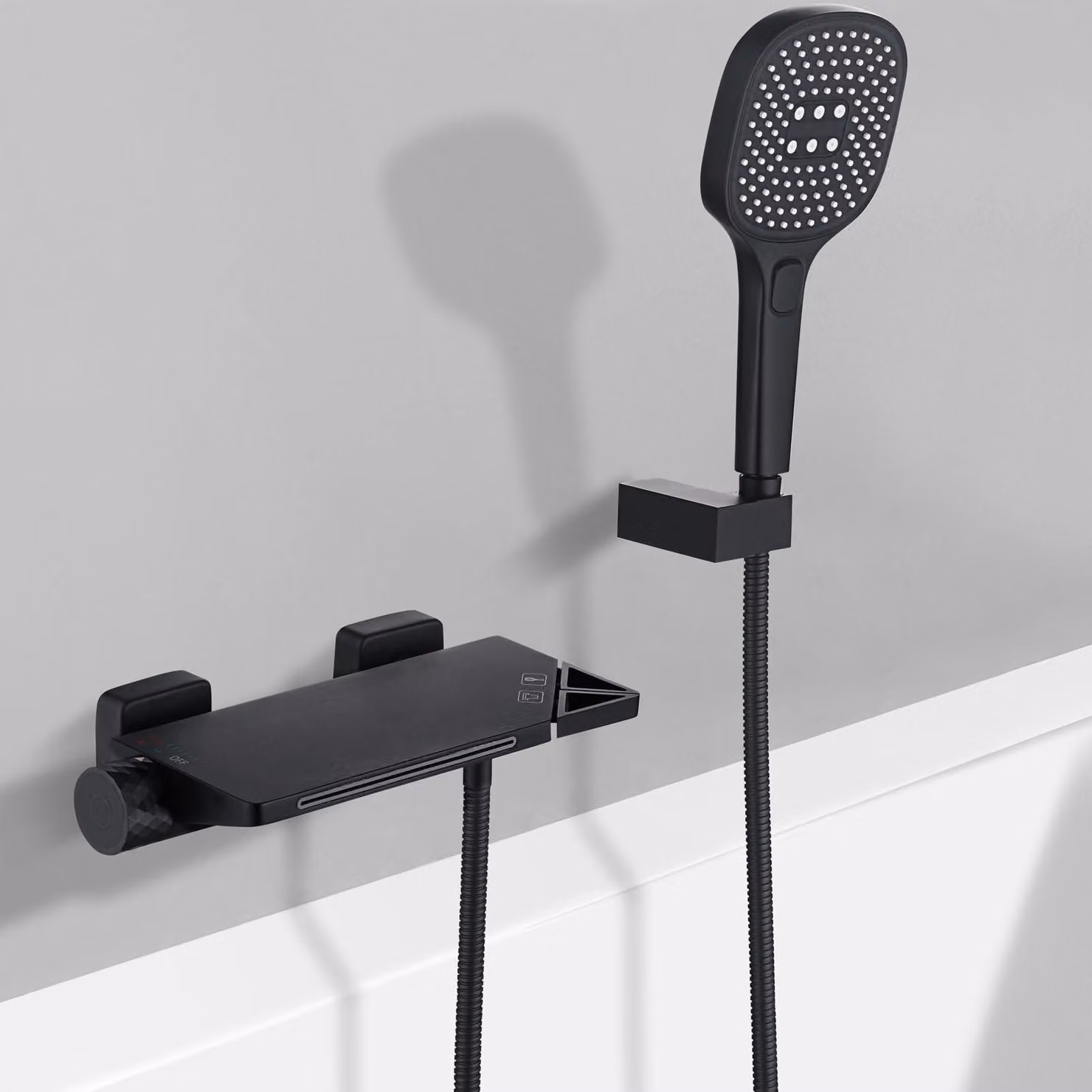 Kit di montaggio a parete per vasca da bagno, colore nero, con doccetta manuale a 3 getti