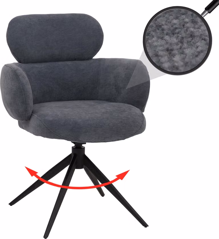 Sedia da pranzo HWC-O77, sedia da cucina imbottita, girevole con sistema di ritorno automatico, rivestita in tessuto chenille (310g/m²), colore grigio-blu