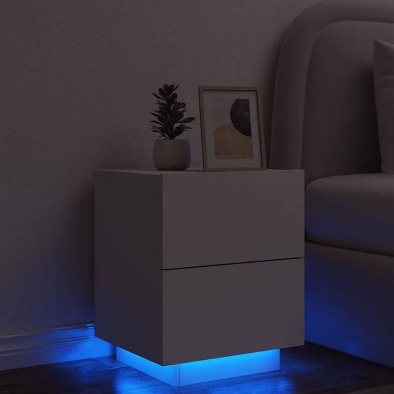 vidaXL Comodino Moderno con Luci LED Bianco in Legno Multistrato da Appendere alla Parete