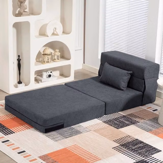 Poltrona letto pieghevole 3 in 1 FOLYNA in tessuto effetto flanella grigio scuro con cuscino L: 80 cm, P: 80 cm, H: 64 cm – 1