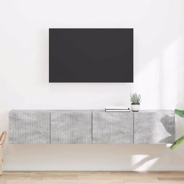 Set di 2 mobili TV da parete vidaXL in stile moderno, finitura effetto pietra e legno, colore grigio, L: 60 cm, P: 31 cm, H: 29,5 cm – 1