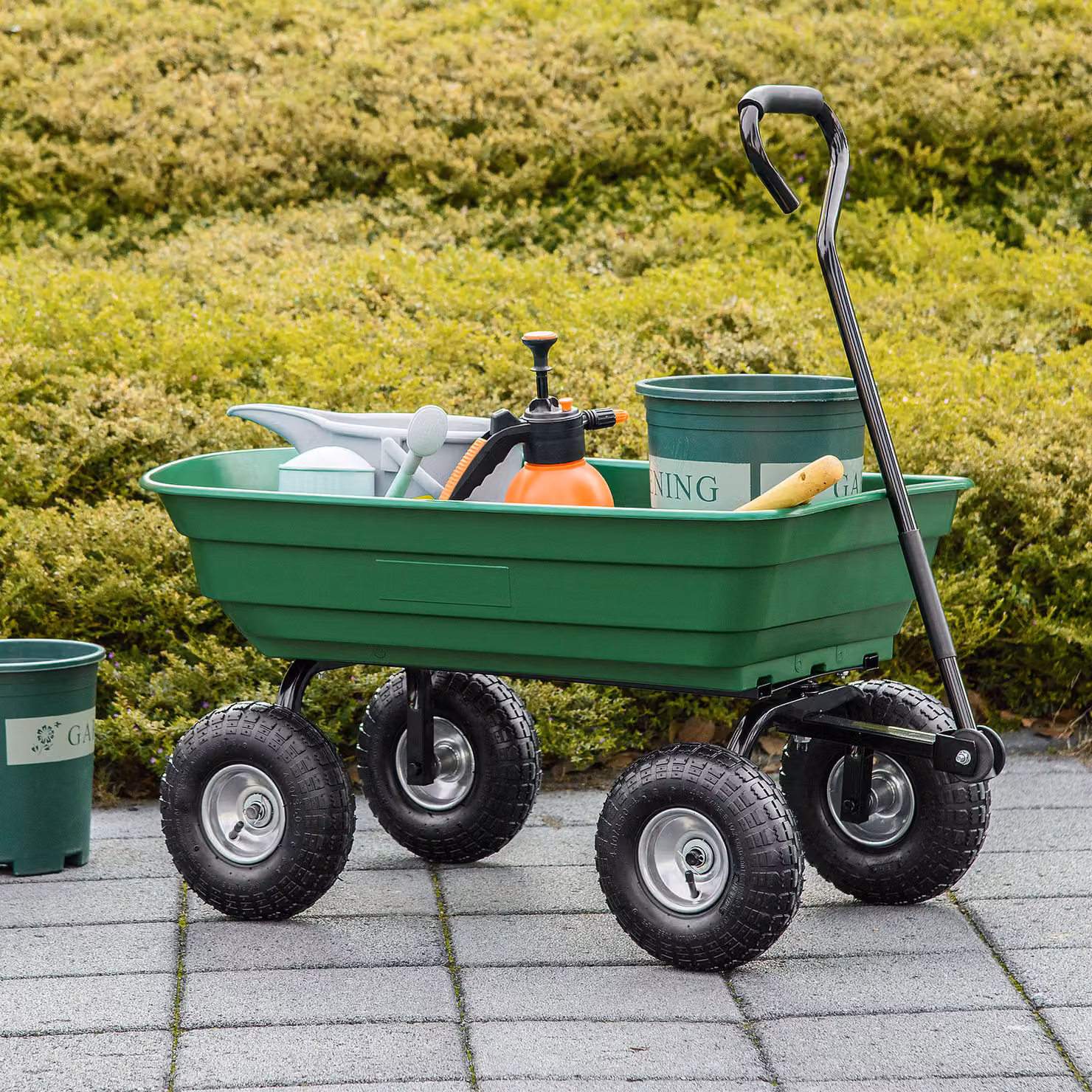 Carrello da giardino Outsunny in acciaio con pneumatici e impugnatura morbida, verde, L: 108 cm, P: 52 cm, H: 100 cm – 2