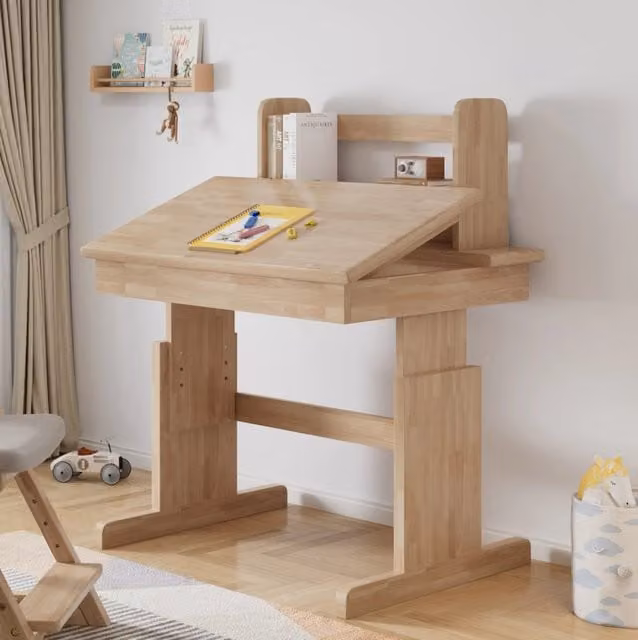 Scrivania per bambini ULEVR 80x60 cm regolabile in altezza con piano inclinabile 0-43¡ã, legno naturale