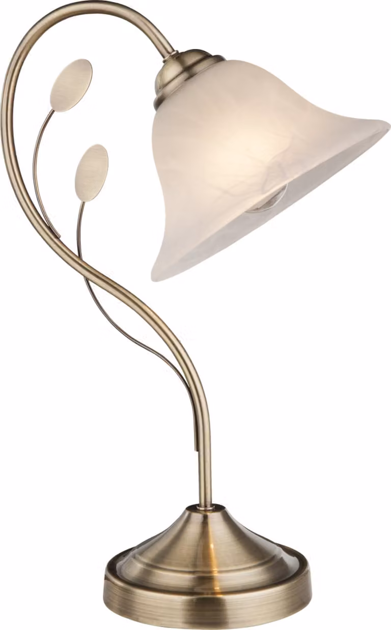 Globo Lighting lampada da tavolo in metallo ottone antico, vetro, bianco, interruttore a bilanciere su cavo, LxLxA: 270x190x420mm, lunghezza cavo 1500mm, escl. 1x E27 60W 230V