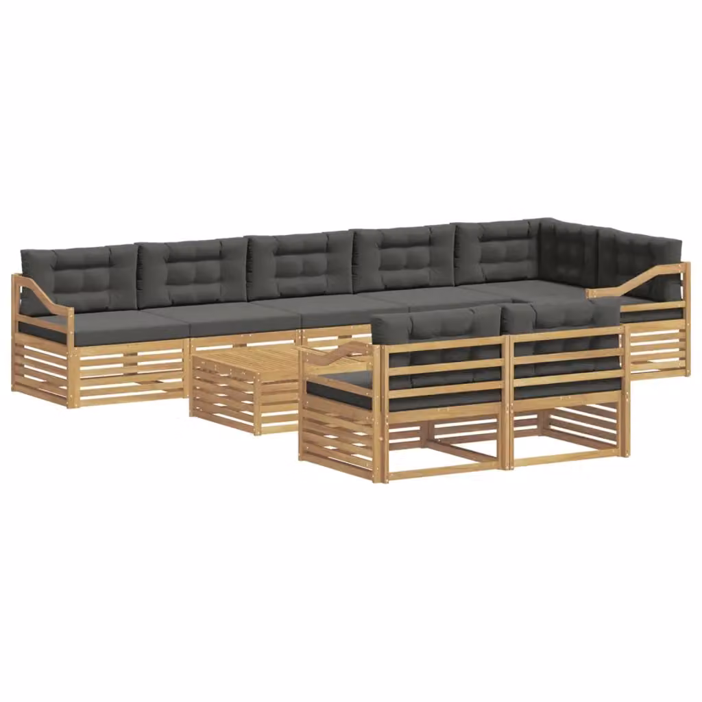 Set di divani da esterno a L vidaXL in legno di acacia con tavolo da caffè, colore bianco e antracite, 9 pezzi – 2