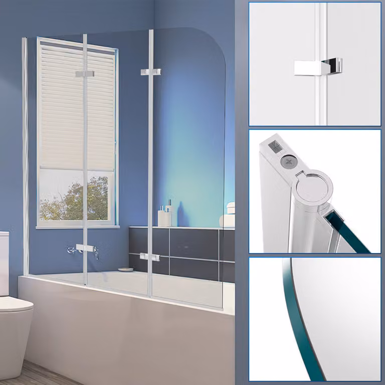 Clanmacy bagno allegato schermo pieghevole vasca da bagno cabina doccia schermo doccia in 6 mm NANO rivestimento facile da pulire 183 ° ESG vetro trasparente 3 pezzi pieghevole 120 * 140CM argento
