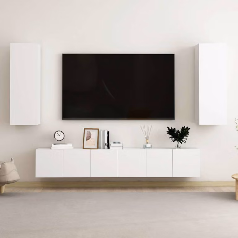 Set di mobili porta TV vidaXL da 5 pezzi in legno e MDF bianco opaco per soggiorno