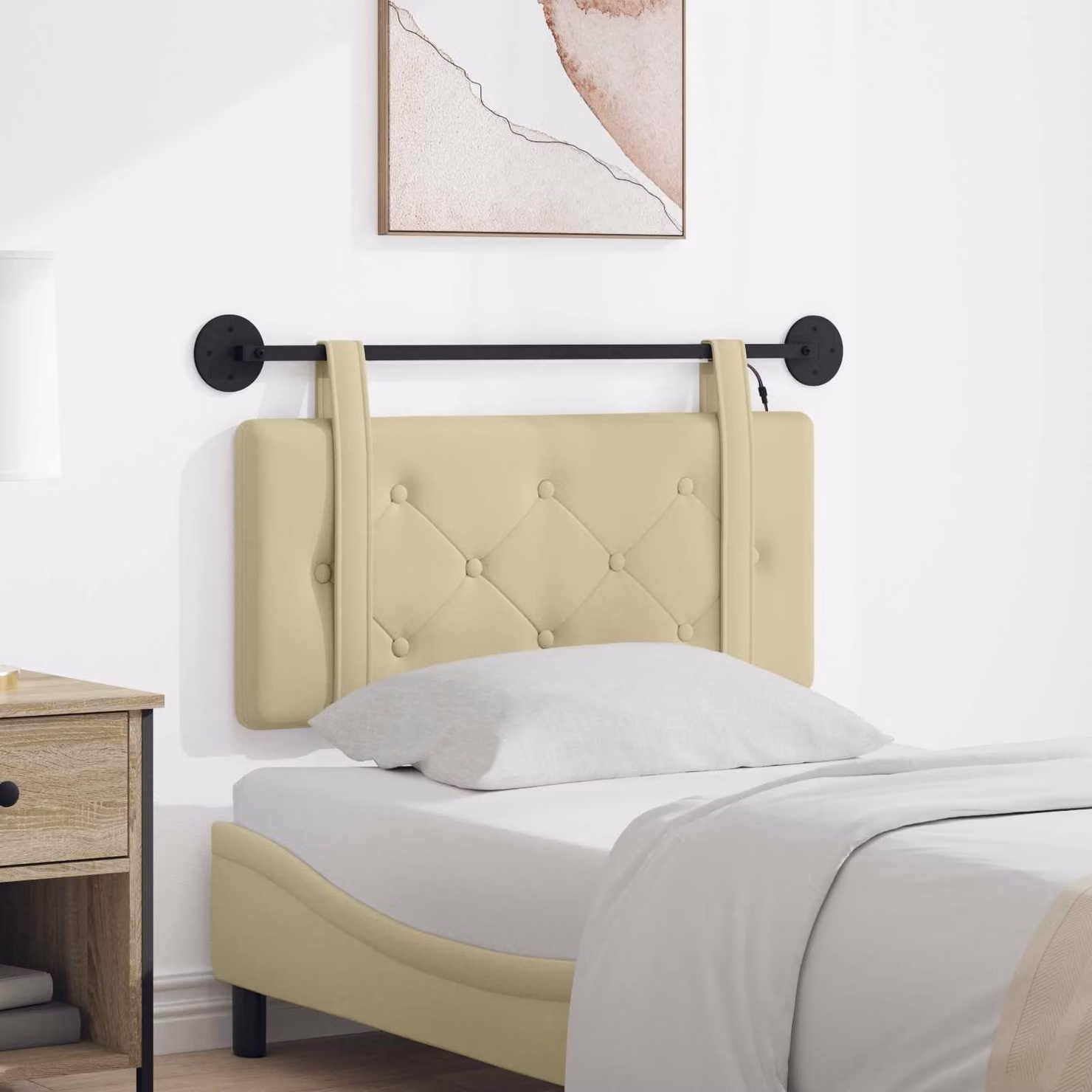vidaXL Testiera sospesa con luce LED in similpelle beige L: 90 cm, H: 55 cm, P: 5 cm