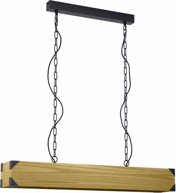 Lampadario a sospensione Eglo Harborough in stile industriale con 4 luci, finitura nero e legno marrone