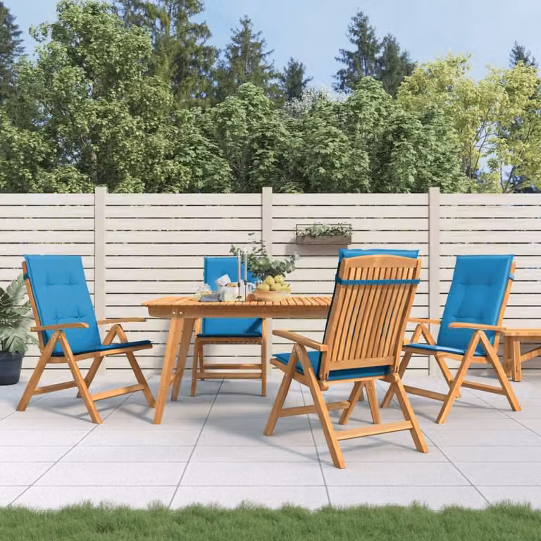 Set di 4 sedie pieghevoli reclinabili con cuscini vidaXL in legno di teak marrone e blu