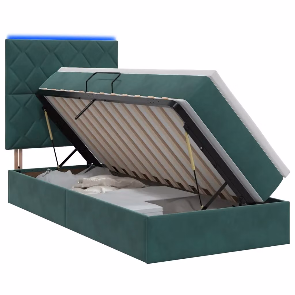 Letto con contenitore e materasso vidaXL in velluto verde con illuminazione LED e porta USB L/P/H: 204 x 100 x 140 cm – 2