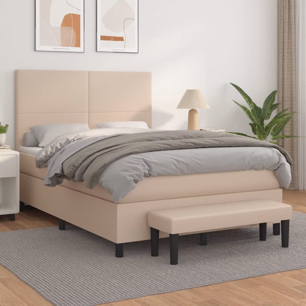 Giroletto a molle con materasso vidaXL in similpelle color cappuccino, L/P/H: 140 x 190 x 128 cm – 1