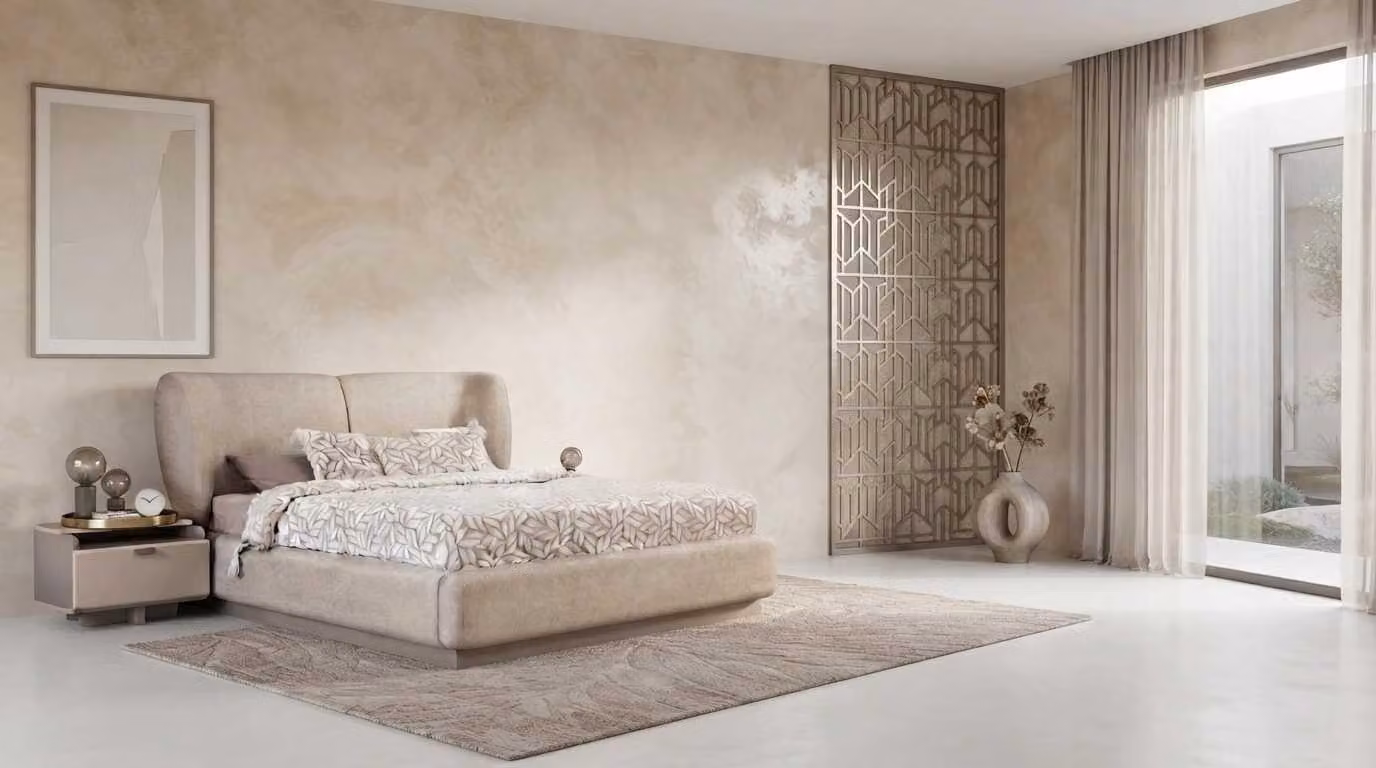 Set di due comodini per letto matrimoniale, color beige, design moderno, elegante e raffinato