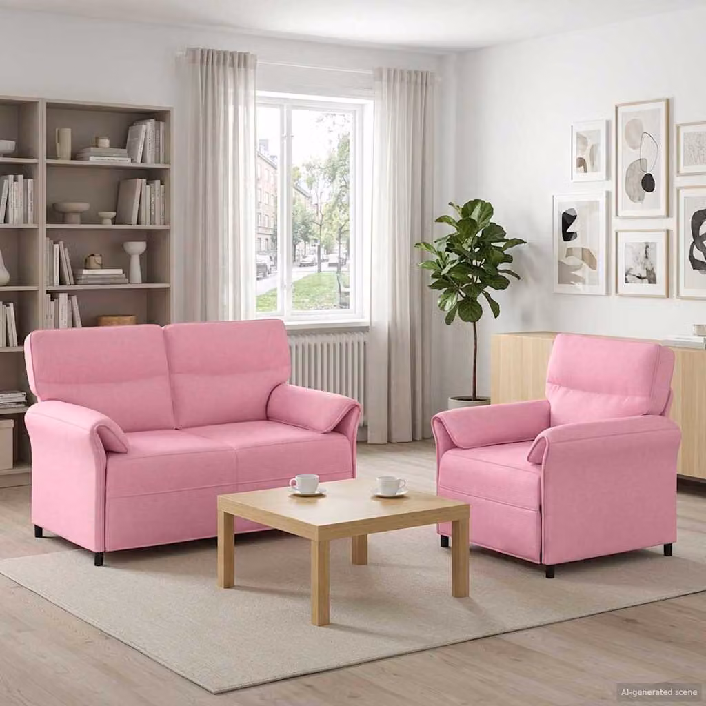 Set di 2 divani moderni vidaXL in tessuto rosa con struttura in metallo e cuscini inclusi