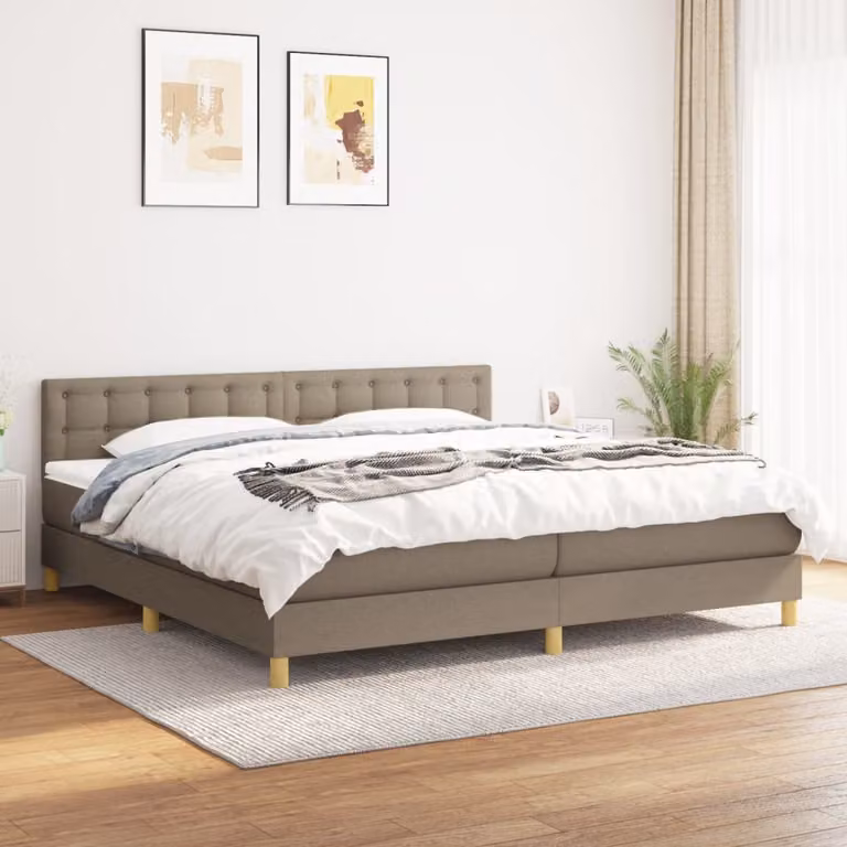 vidaXL Letto Ibrido con Giroletto a Molle e Materasso in Tessuto Beige e Bianco L/P/H: 200 x 200 x 203 cm