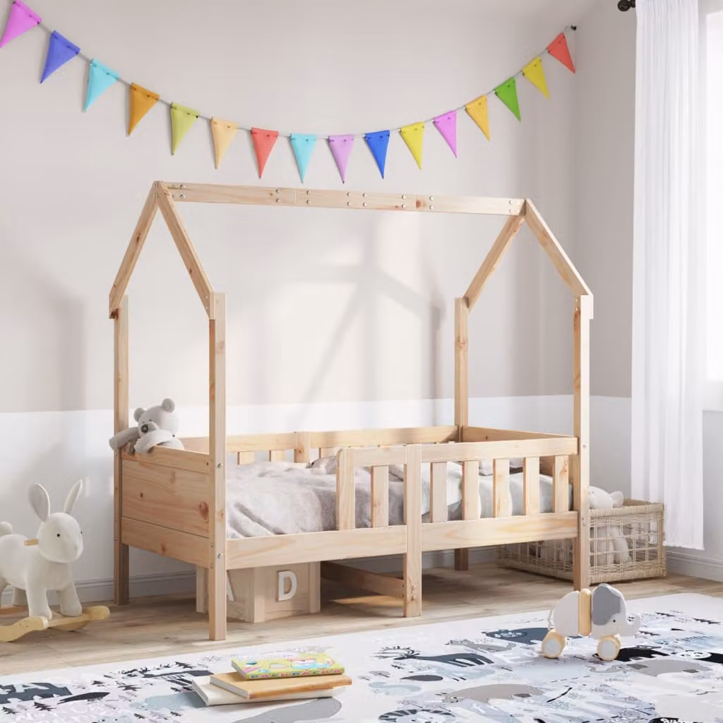 vidaXL Giroletto Casetta per Bambini in Legno Massello di Pino, Colore Marrone, 70 x 140 cm