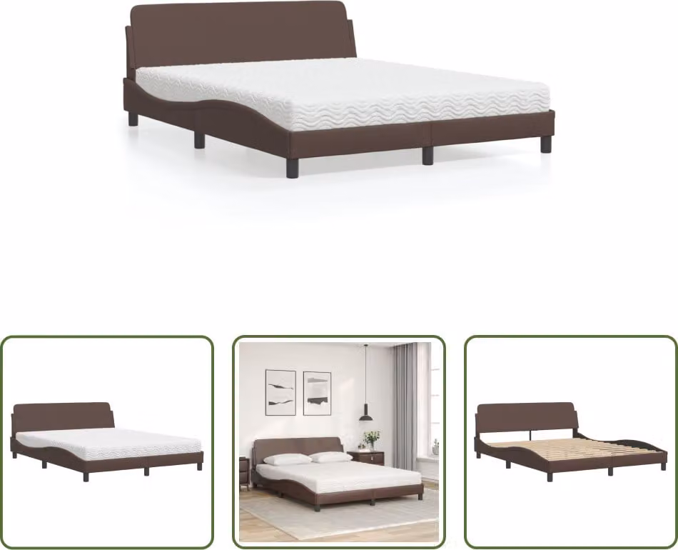 The Living Store Letto con materasso marrone 160x200 cm in ecopelle