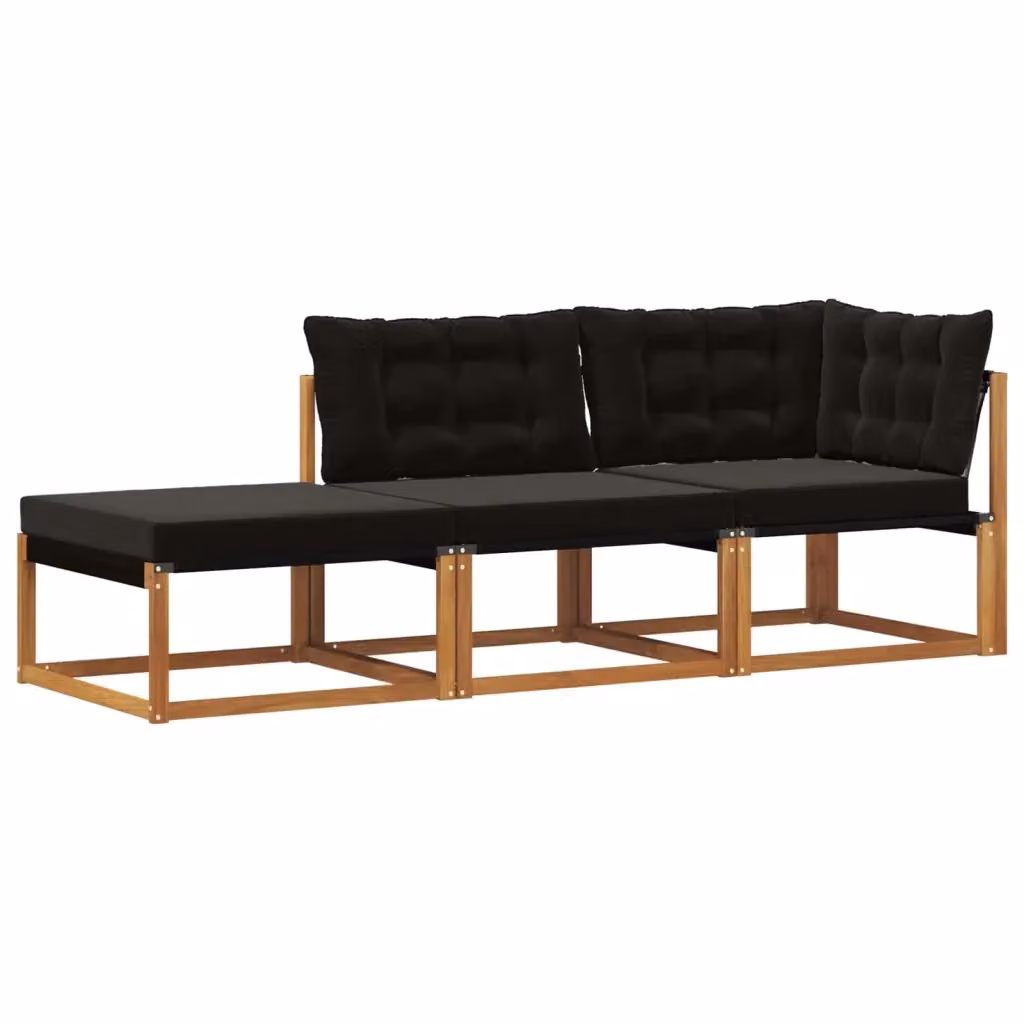 Set di divano componibile da esterno vidaXL in legno di acacia con cuscini e pouf, forma a L, colore marrone e nero – 2