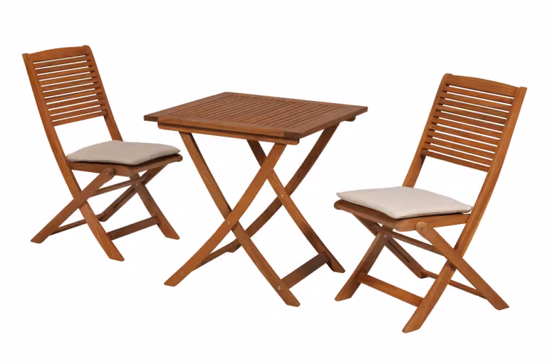 Set di mobili da giardino Merxx Bali 5 pezzi, 2 poltrone pieghevoli, 2 cuscini, tavolo pieghevole 70 x 70 cm - Acacia