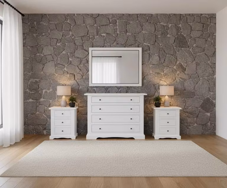Set composto da letto comò e 2 comodini in stile classico bianco opaco Mobili 2G
