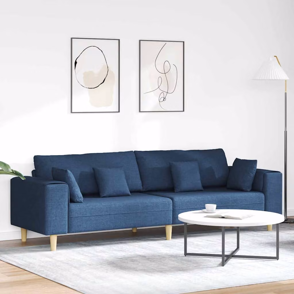 Divano moderno vidaXL in tessuto blu con cuscini, L: 250 cm, P: 77 cm, H: 76 cm