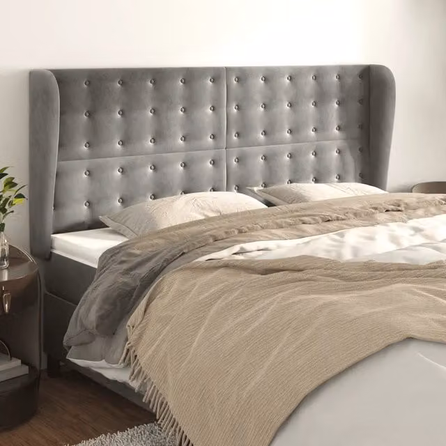 Testiera per letto con design ad orecchio in velluto grigio vidaXL L: 203 cm, P: 23 cm, H: 118-128 cm – 1