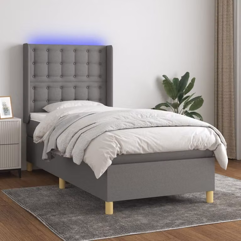 Maison Exclusive - Letto a Molle Materasso e LED Grigio Scuro 100x200cm in Tessuto