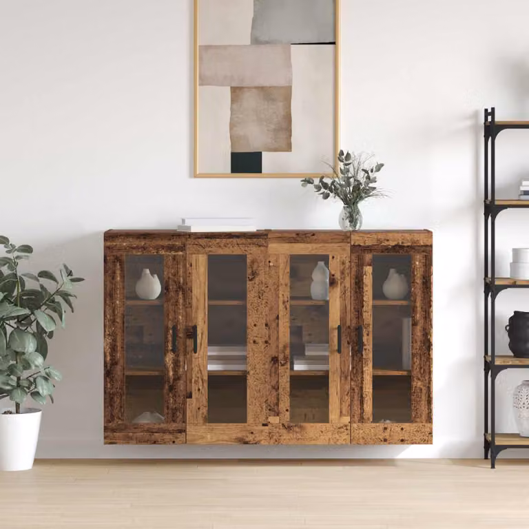 Set di 2 armadi da muro vidaXL in legno marrone con ante in vetro per soggiorno o bagno L: 69,5 cm, P: 34 cm, H: 90 cm