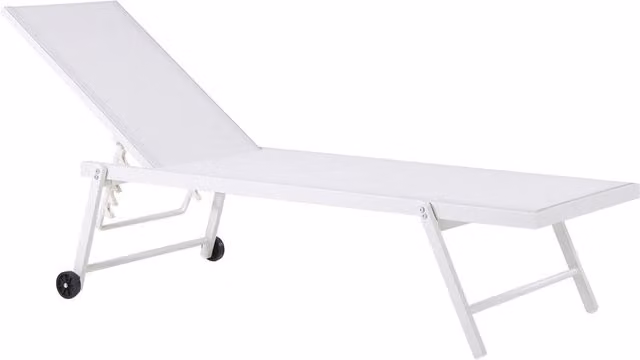 Lettino prendisole da giardino Beliani in alluminio verniciato bianco con sedile in textilene e schienale regolabile, L: 198 cm