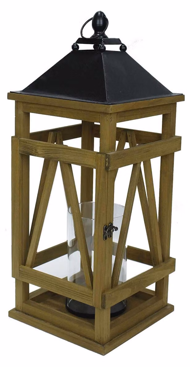 Lanterna in Legno in Metallo naturale antracite quadro cm 24x24xh61