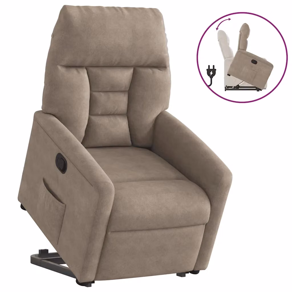 Poltrona Alzapersona Reclinabile vidaXL in Microfibra Beige con Supporto Elettrico per Anziani – 2