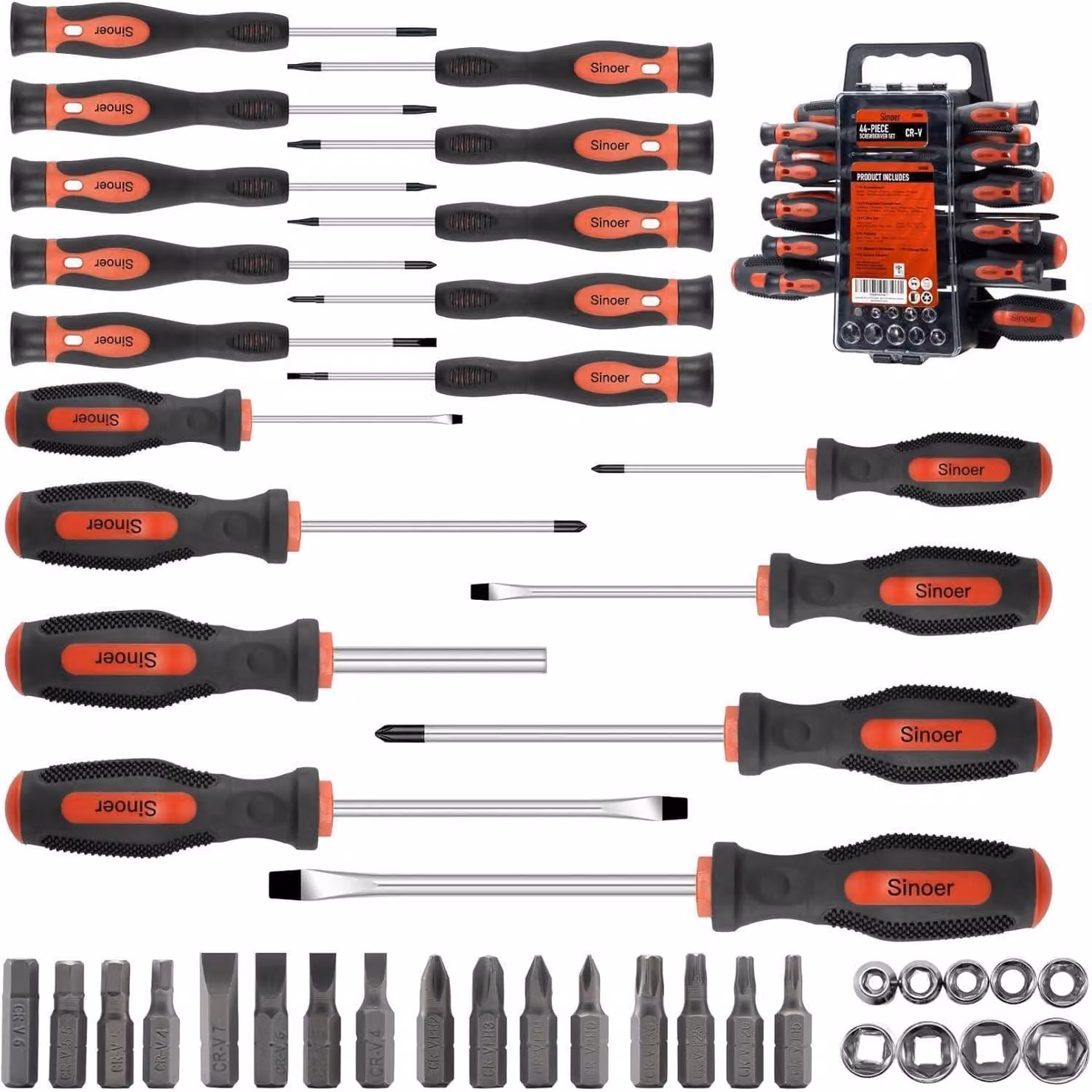Set di 44 pezzi di cacciaviti con punte magnetiche e inserti, realizzato in acciaio cromo-vanadio