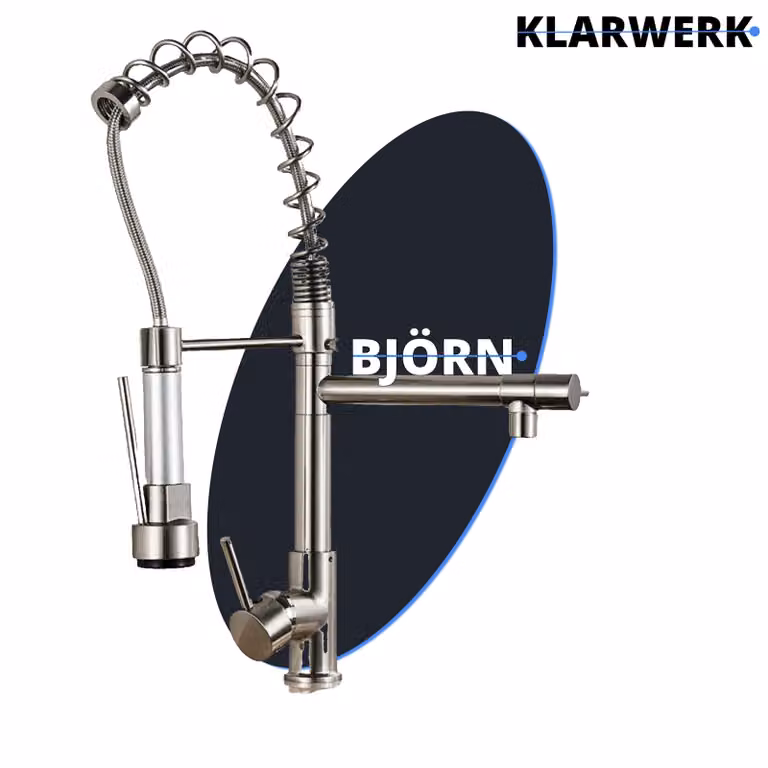 Björn | Gastronomia Rubinetto da cucina cromato argento| Due docce | Rubinetto da cucina professionale in acciaio inox| Doppio lavello per ristorante