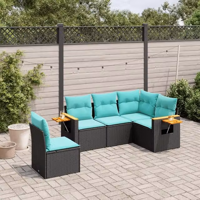 Set Divani da Giardino 5 pz con Cuscini Nero in Polyrattan 3226813
