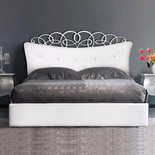 Letto matrimoniale contenitore IPERBRIKO con testiera imbottita in ecopelle bianco L/P/H: 180 x 200 x 155 cm