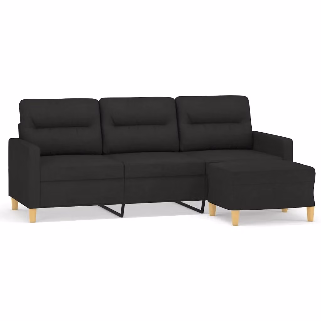 vidaXL Divano a 3 Posti Moderno in Tessuto Nero con Poggiapiedi Coordinato L: 198 cm, P: 80 cm, H: 77 cm – 2