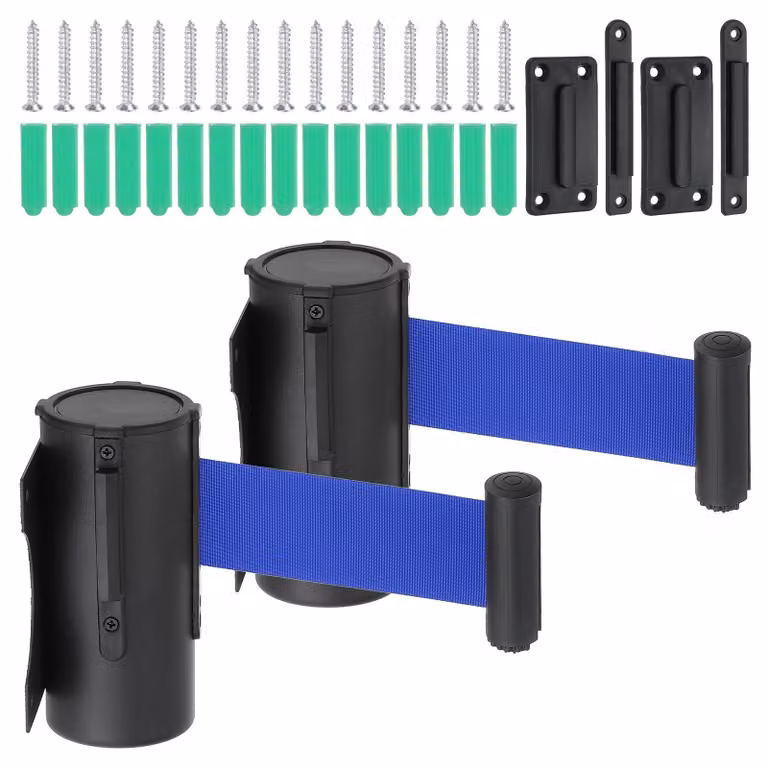Set di 2 barriere a nastro retrattili, lunghezza 9,84 metri, acciaio, colore nero/blu scuro