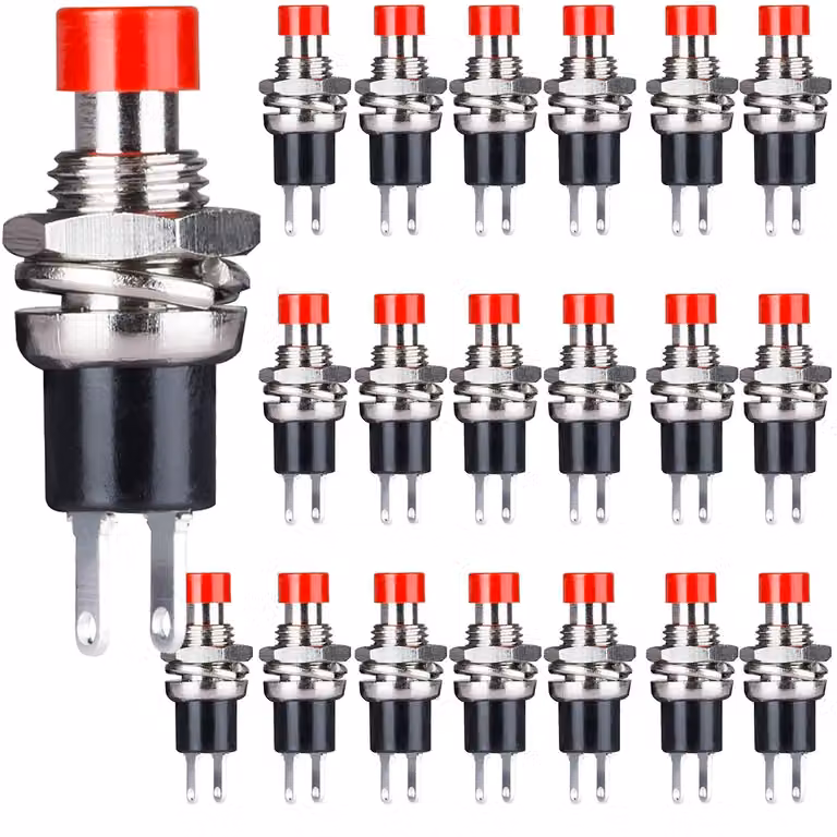 Mini pulsante rosso, 20 pezzi, SPST, 250V/1A