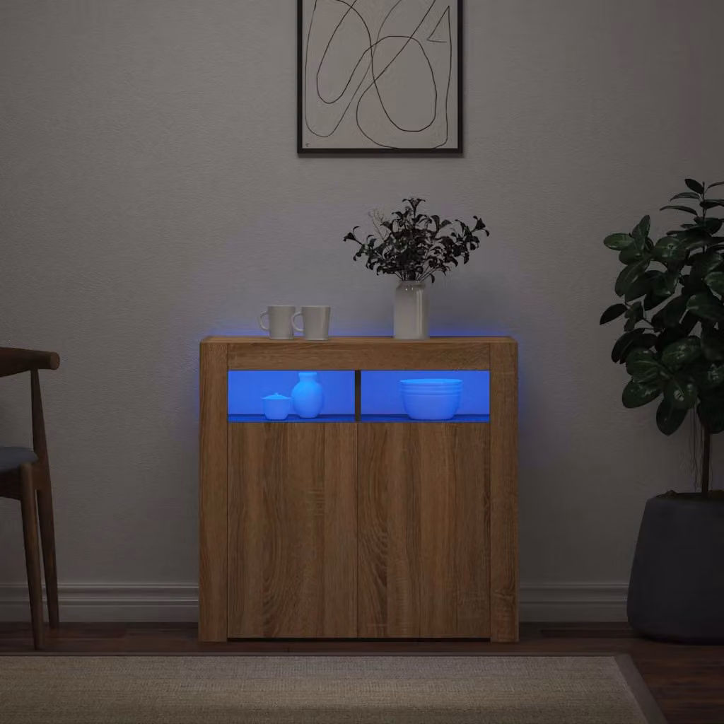 Credenza moderna vidaXL con luci LED in rovere sonoma marrone L: 80 cm, P: 35 cm, H: 75 cm