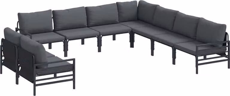 Set Divano da Giardino con cuscino 9 pcs Nero Acciaio