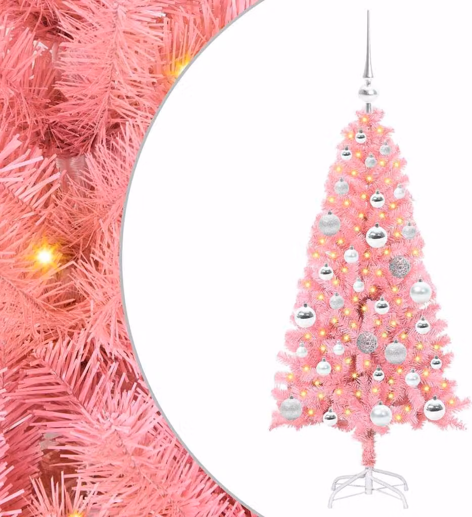 Albero di Natale con 150 LED con supporto Rosa 120 cm PVC