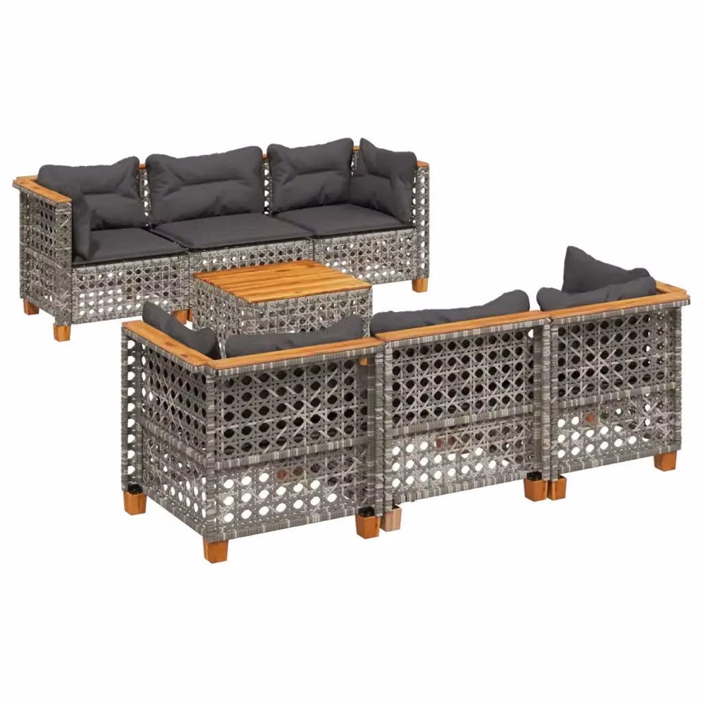 vidaXL Set Divano da Giardino 8 pz in Polyrattan Grigio con Cuscini e Tavolino – 2