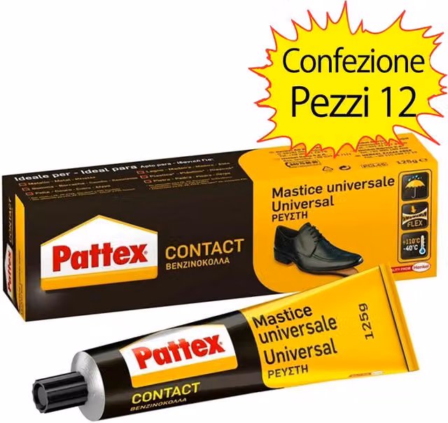 Pattex Contact Mastice Universale Resistente al Calore Giallo, 12 tubetti da 125 g ciascuno